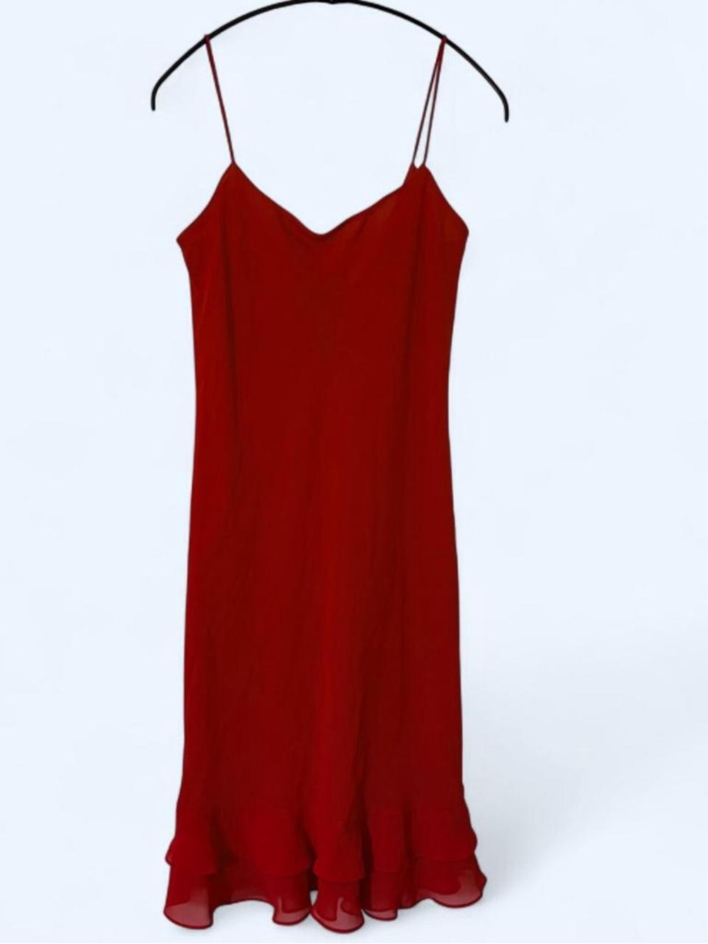 Vintage Y2K RALPH Ralph Lauren Red Rayon Ruffle Slip Dress 4